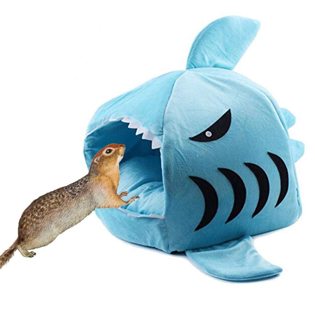 [Australia] - Yu-Xianag Shark Hamster Nest Small Animal House Small Pet Warm Autumn and Winter Cotton Nest Toys for Rat Totoro Squirrel Bed Blue 