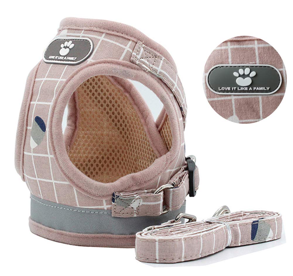 [Australia] - Ciyar Harness for Small Dog Pet Puppy Vest Reflective Belt with Leash Soft Comfort Mesh XS- under 3.3 lbs Pink-01 