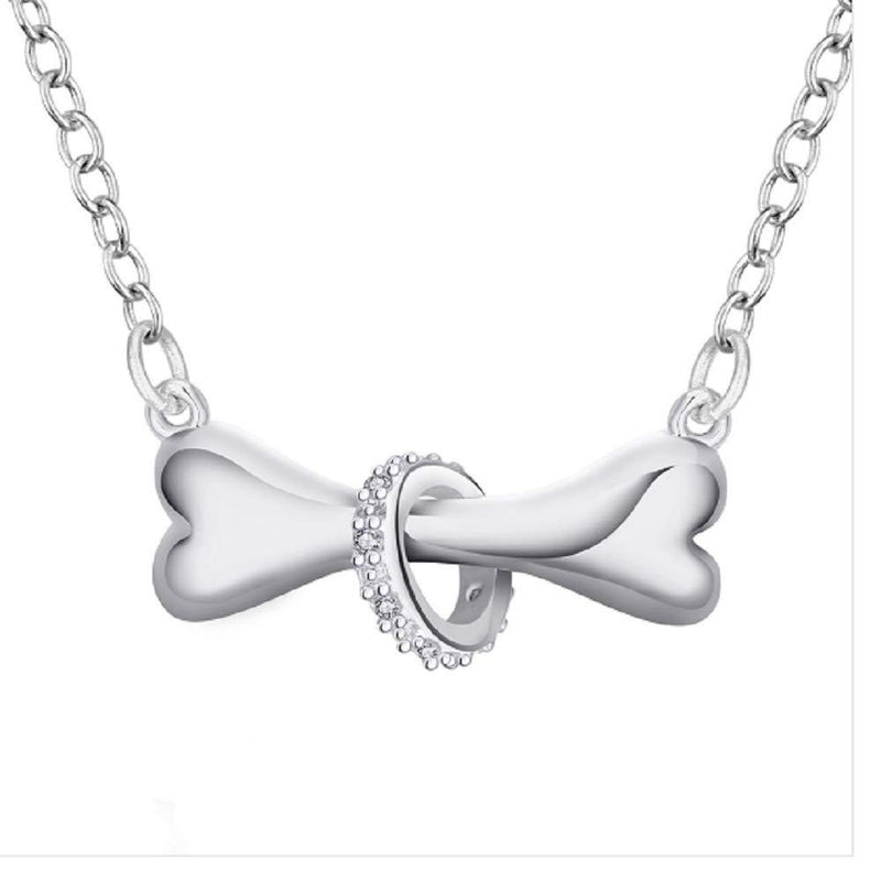 [Australia] - Weishu Dog Bone Pendant Necklace Charm Pet Necklace for Female Teen Paving Cubic Zirconia CZ 925 Sterling Silver 18 Inch 