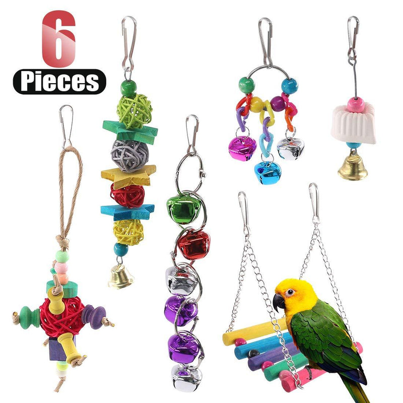 [Australia] - Hilitchi Birds Toys Hanging Hammock Bell Swing Chewing Toys for Parrots, Parakeet, Conure, Cockatiel, Mynah, Love Birds Small Parakeet Cages Decorative Accessories 6PCS 