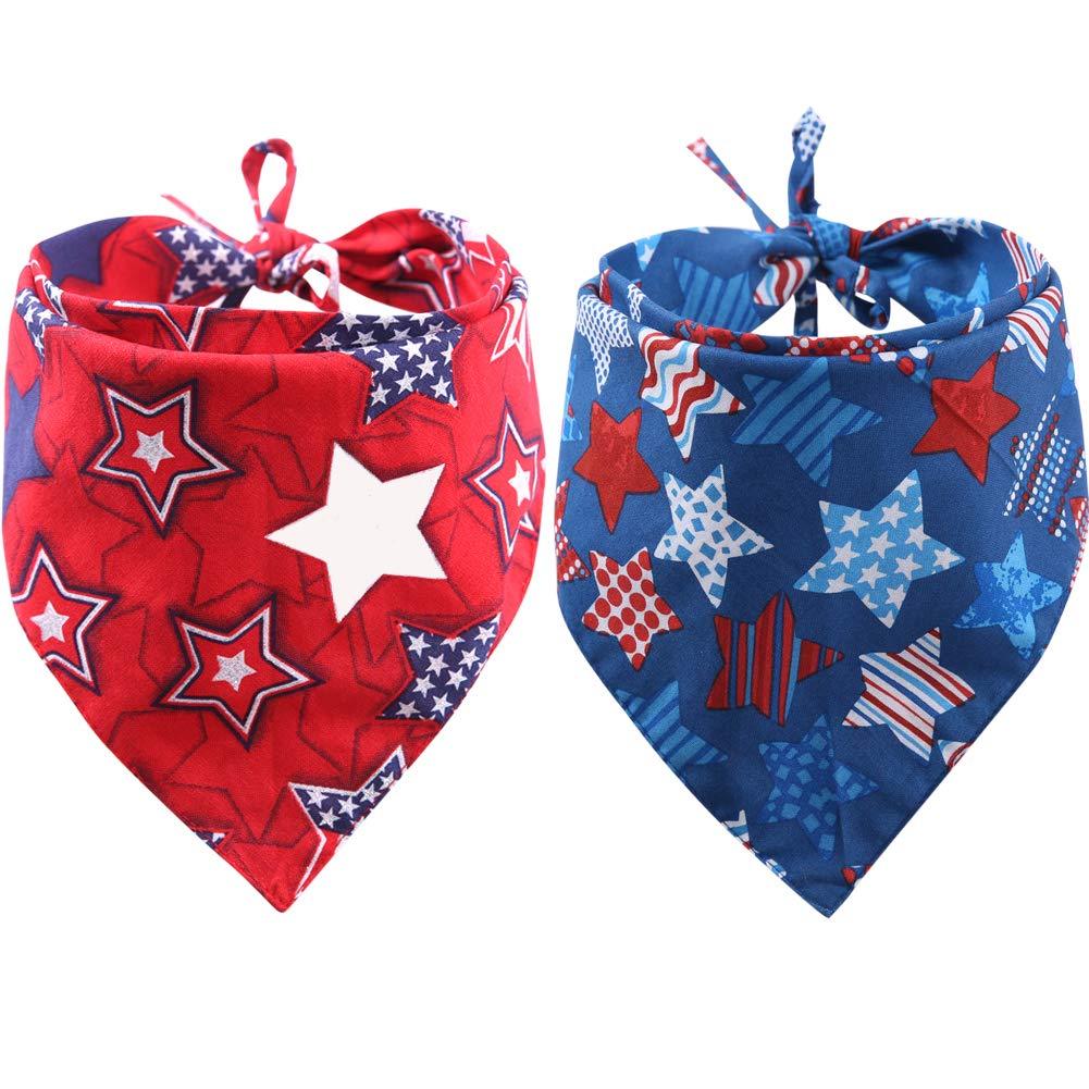[Australia] - KZHAREEN 2 Pack American Flag Dog Bandana USA Triangle Bibs Scarf Reversible Accessories for Dogs Pets Cat Large 