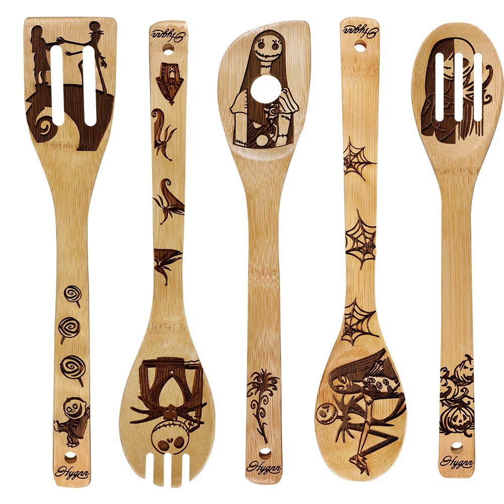 Nightmare Wooden Spoons Great Utensil Set Fun Gift Idea Serving Utensils Burned Bamboo Spoons Kitchen House Warming Present Slotted Spoon 5 Piece Nightmare2 - PawsPlanet Australia