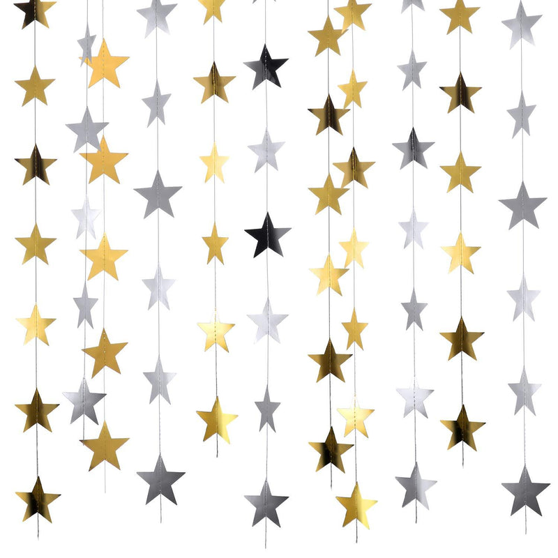 130 Feet Glitter Star Paper Garland Hanging Decoration for Wedding Christmas Birthday Festival Party (Gold and Silver) Gold and Silver - PawsPlanet Australia