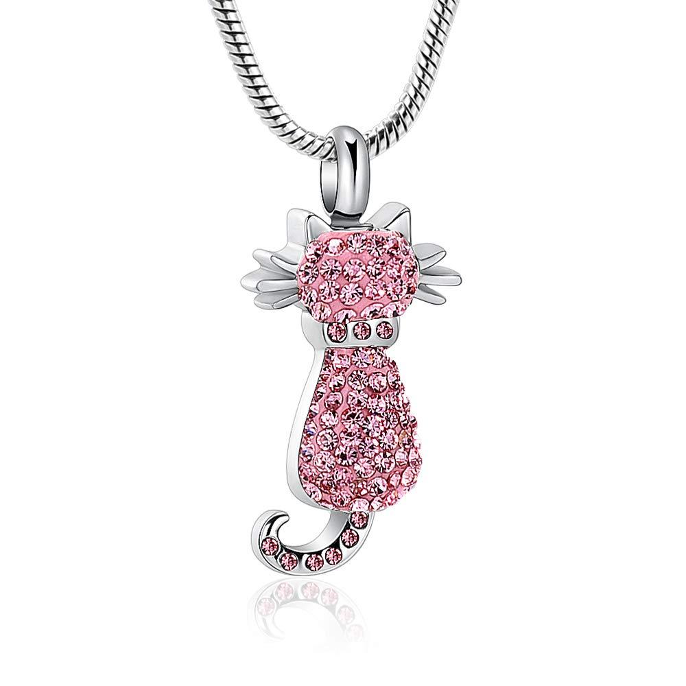 [Australia] - Imrsanl Lovely Cat Urn Necklace Memorial Pendant for Ashes Holder Stainless Steel Keepsake Cremation Jewelry for Pet Ashes Pink 