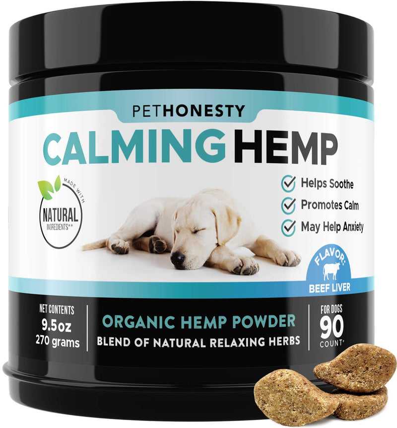 PetHonesty Hemp Calming Chews for Dogs - All-Natural Soothing Snacks with Hemp + Valerian Root, Stress & Dog Anxiety Relief - Helps Aid with Thunder, Fireworks, Chewing & Barking - 90 Count Beef Liver - PawsPlanet Australia