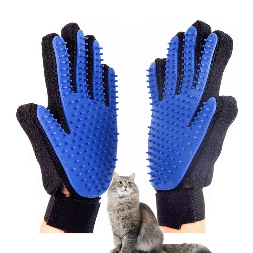 [Australia] - BOSSTTOS Upgrade Version Pet Grooming Glove - Gentle Deshedding Brush Glove - Efficient Pet Hair Remover Mitt - Enhanced Five Finger Design - Perfect for Dog & Cat with Long & Short Fur - 1 Pair Blue 