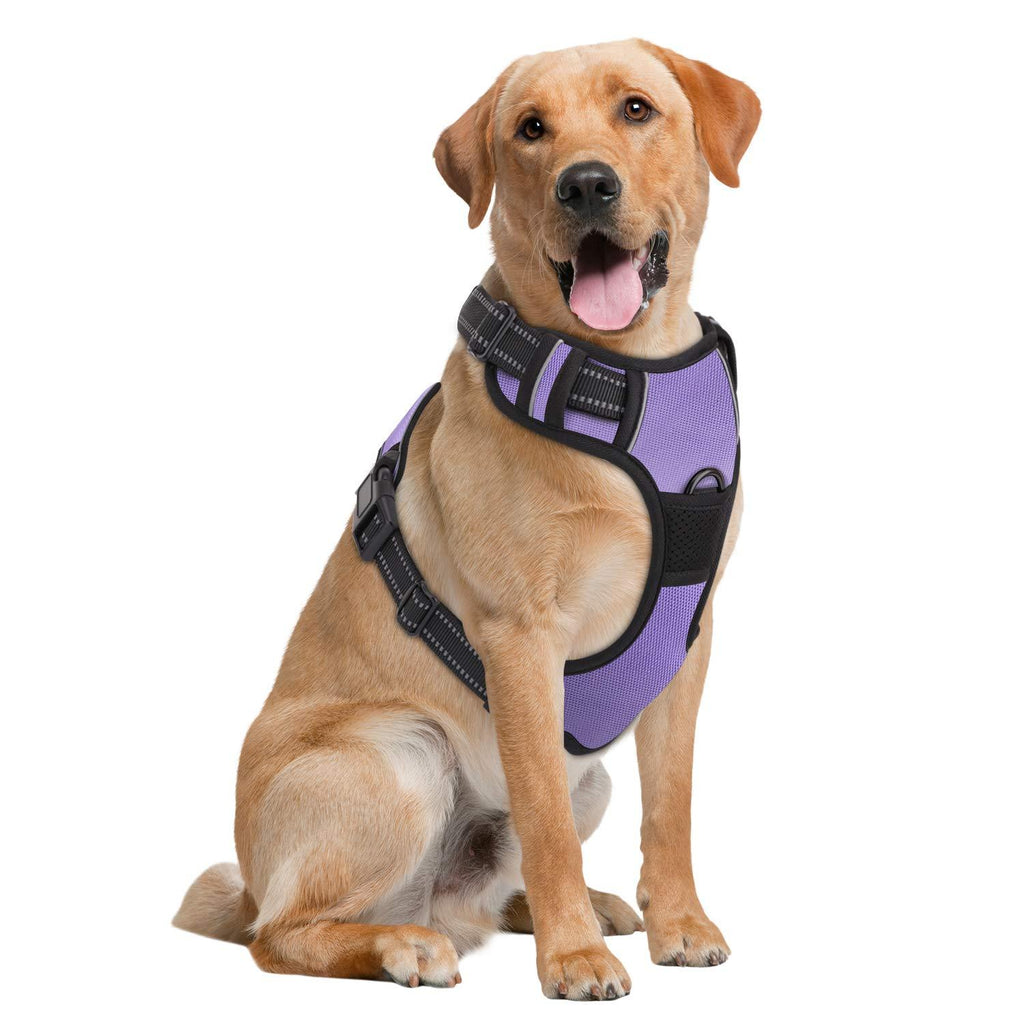 [Australia] - Pawaboo Dog Harness, No Pull Pet Vest Harness Adjustable Reflective Oxford Soft Padded Easy Control Handle for Outdoor Walking, Suitable for Small, Medium, Large Dogs L (Neck:16.5-25.2"/Chest:20.1-35.0") Purple 