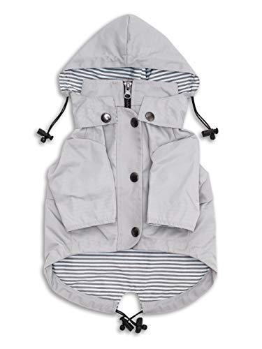Ellie Dog Wear Zip Up Light Gray Dog Raincoat with Pockets, Water Resistant, Adjustable Drawstring, Removable Hoodie - Size XXS to XXL Available - Stylish Premium Dog Raincoats XX-Small - PawsPlanet Australia