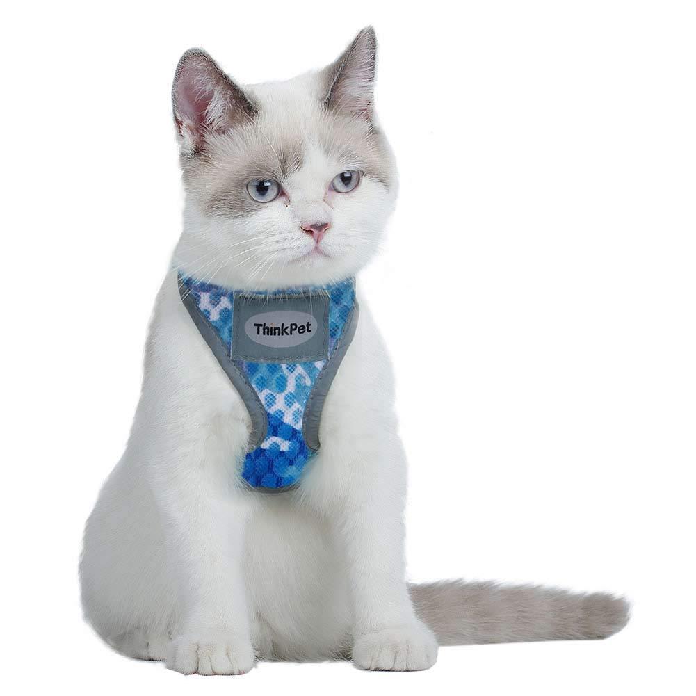 ThinkPet Reflective Breathable Soft Air Mesh No Pull Puppy Choke Free Over Head Vest Ventilation Harness for Puppy Small Medium Dogs and Cats XXS-Fit Cats (Neck 4.7-7.8 in/Chest 7.8-11.4 in) Camouflage Blue - PawsPlanet Australia