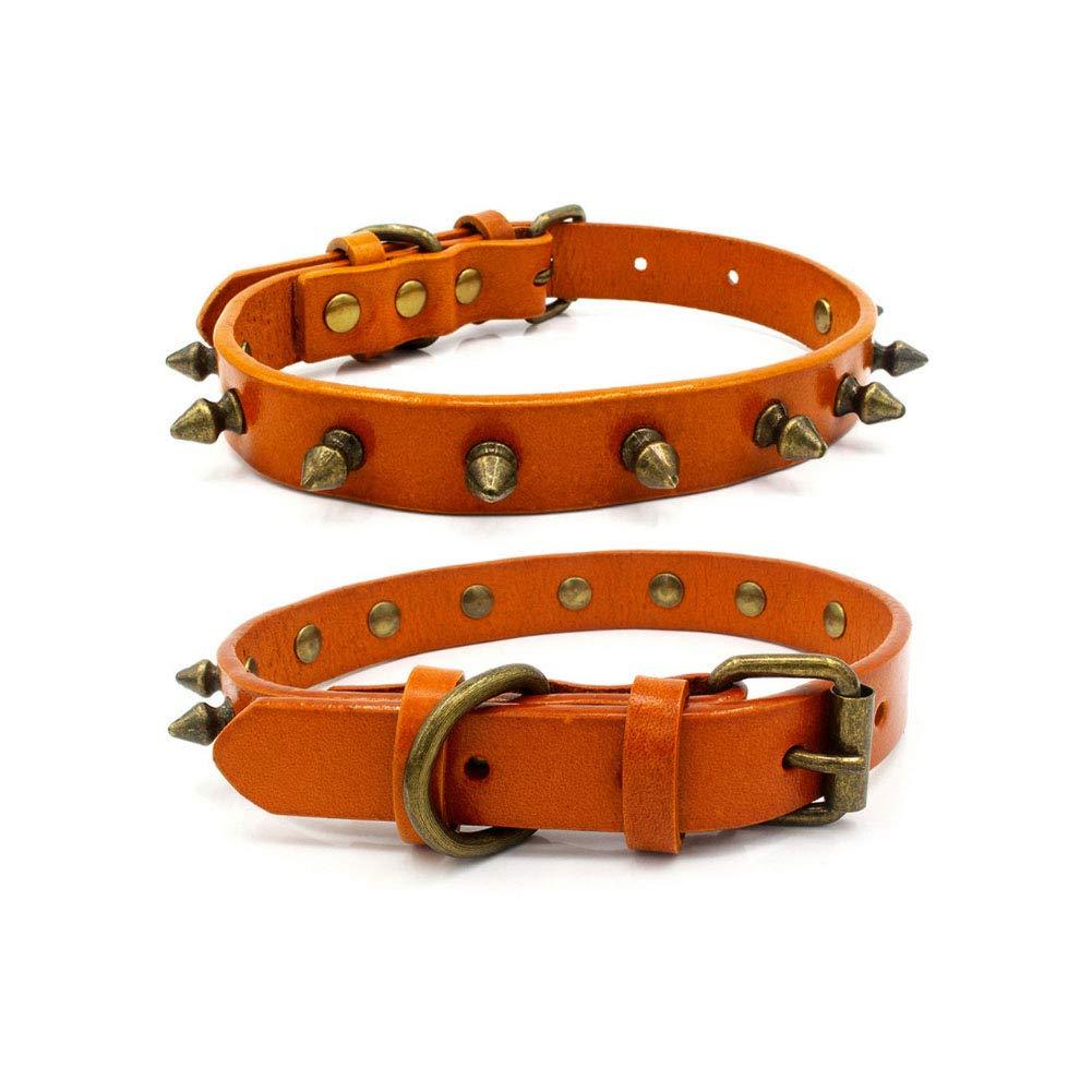 [Australia] - Kismaple Genuine Real Leather Classic Retro Adjustable Collar for Small Medium Large Dog Collar Studded Rivet Spike Anti-bite M Yellow 