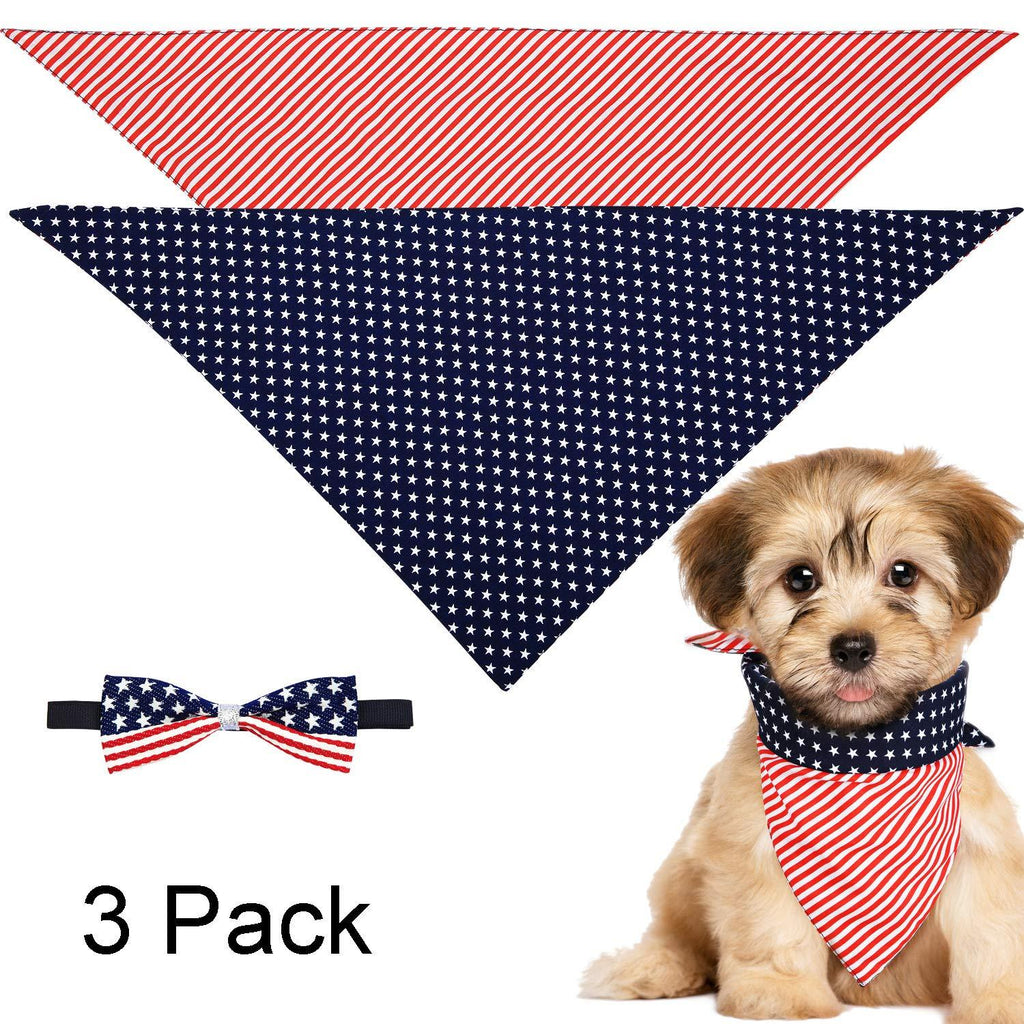 Weewooday 3 Pieces USA Dog Bandana American Flag Bow Tie Washable Dog Neck Bandana Medium Puppy Kerchief for 4th of July Independence Day - PawsPlanet Australia