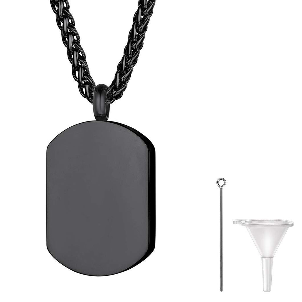 [Australia] - Bar/Hourglass/Angel Wing/Dog Tag/Teardrop/Pet Paw/Special Date Calendar Pendant Urn Necklace For Ashes For Men Women Personalized Cremation Jewelry Waterproof & Rolo Chain 18''+2''(with Gift Box) 03-Black Dog Tag no personalized 