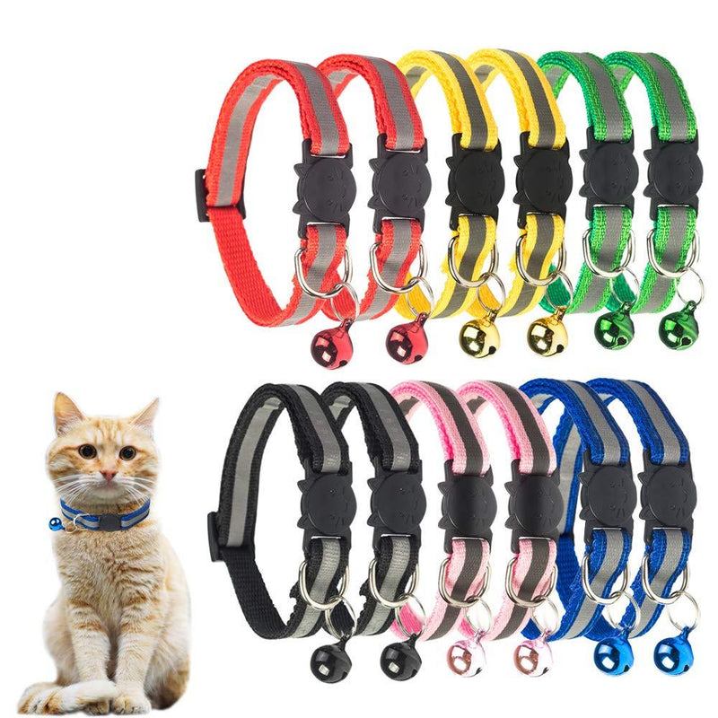 TCBOYING Breakaway Cat Collar with Bell, Mixed Colors Reflective Cat Collars - Ideal Size Pet Collars for Cats or Small Dogs 12 Color - PawsPlanet Australia