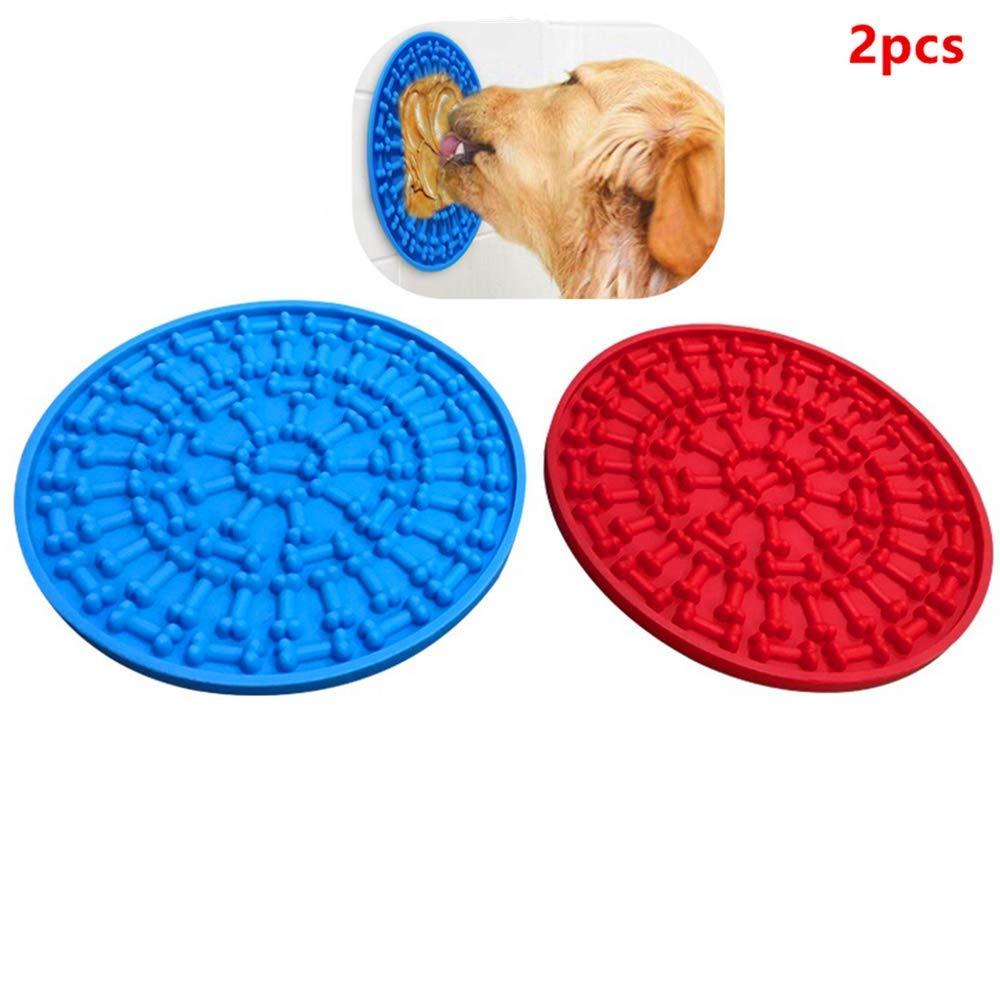 [Australia] - Minli 2pcs  Dog Lick Pad, Absorbable Slow Feeders, Distraction Device ,Powerful Suction cups on the back，Training-Just Add Peanut Butter(Red &Blue) 