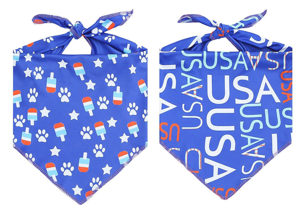 [Australia] - 2 Pack USA Dog Bandana,Patriotic 4th of July Triangle Bibs Pet Scarf Ice Cream+USA L 