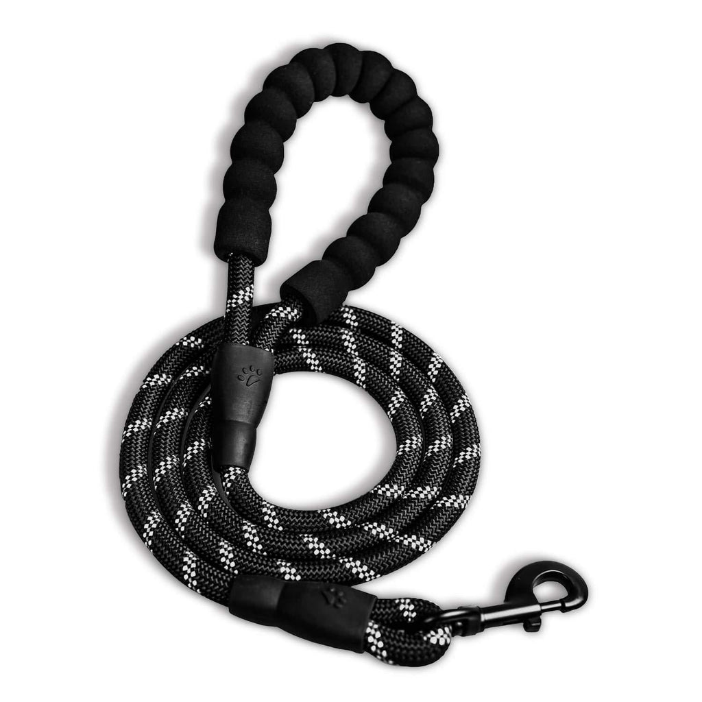 [Australia] - WePet 5 FT Strong Dog Leash with Comfortable Foam Handle and Highly Reflective Threads with Metal Clasp and Rubber Enhanced Joint Dog Leashes for Medium and Large Dogs Black 