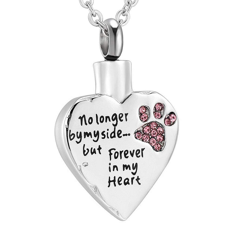 [Australia] - AIWENXI No Longer by My Side,But Forever in My Heart Cremation Urn Necklace Stainless Steel Pendant Holder Ash for Pet Dog Cat Cremation Jewelry Pink 