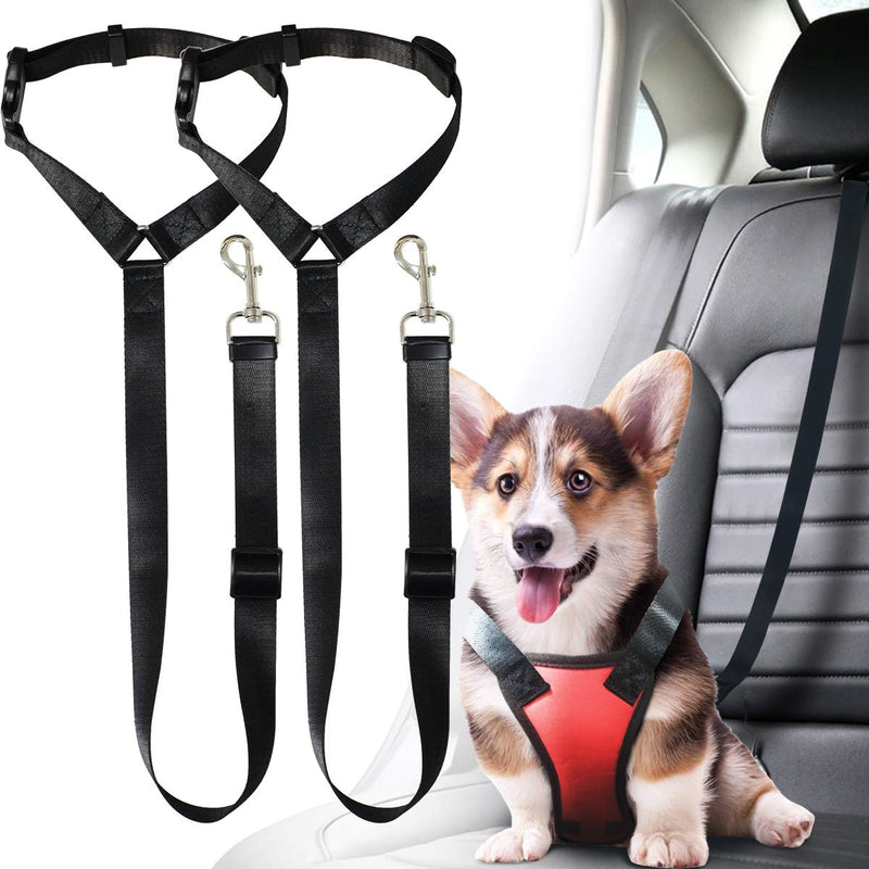 [Australia] - Musonic 2 Packs Dog Cat Safety Seat Belt Strap Car Headrest Restraint Adjustable Nylon Fabric Dog Restraints Vehicle Seatbelts Harness Black 