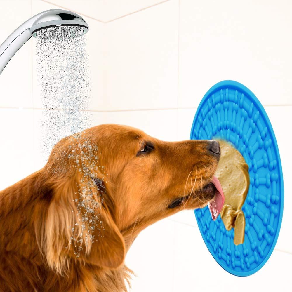 [Australia] - Dog Feeding Lick Mat - Spread Peanut Butter for Bath Distraction Easy Grooming in Shower Tub Sink - Pet Washing Device  Silicone Accessory Toy with 37 Suction Cups 