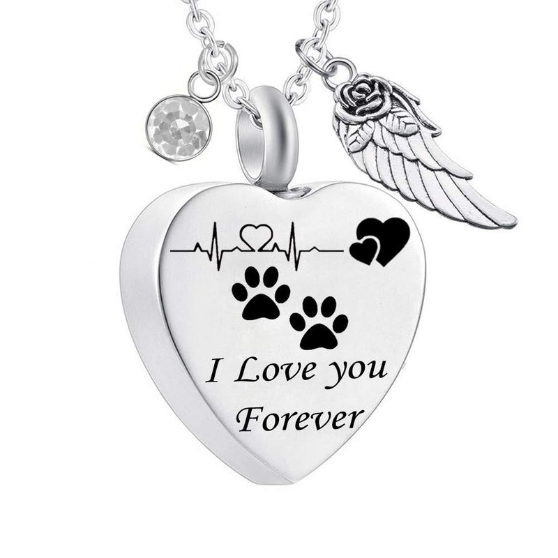 misyou Charms Urn Necklace for Ashes Dog Paw Prints Heart Necklace Stainless Steel Birthstone Keepsake Memorial Pet Cremation Jewelry April - PawsPlanet Australia