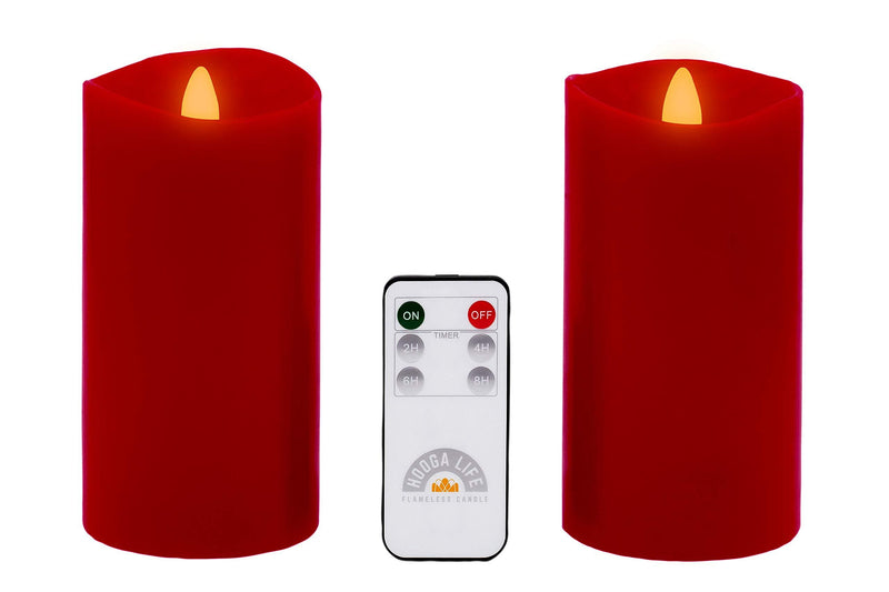 Gift Package 2 Pieces Red Flameless Candles (D 3" x H 6") Flickering Flame Effect, LED Pillar Candles Battery Operated Real Wax with Timer Function and Remote Red | D 3" X H 6" - PawsPlanet Australia