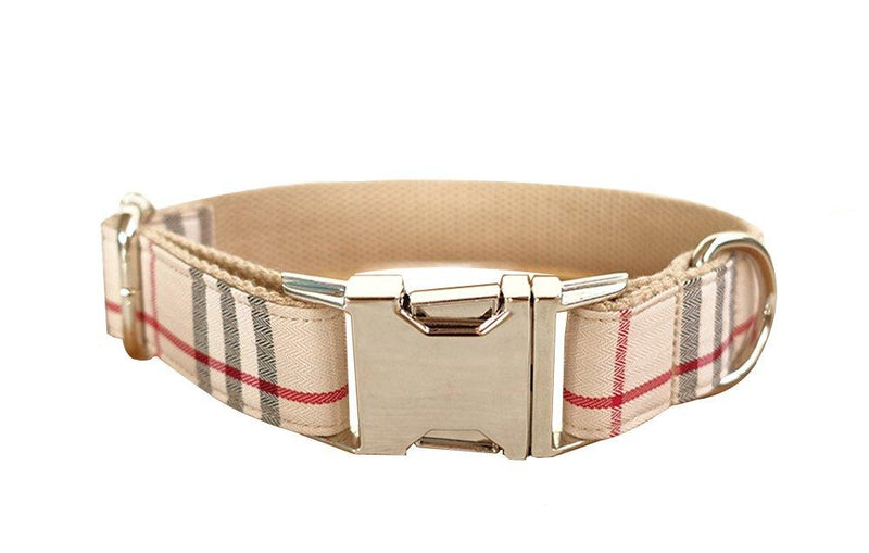 RC GearPro Nylon Adjustable Dog Collar Khaki Plaid Pattern Zinc Alloy Metal Easy to Use Buckle Dog Collar, in 5 Different Sizes (XL Neck (56-62cm)) XL Neck (56-62cm) - PawsPlanet Australia