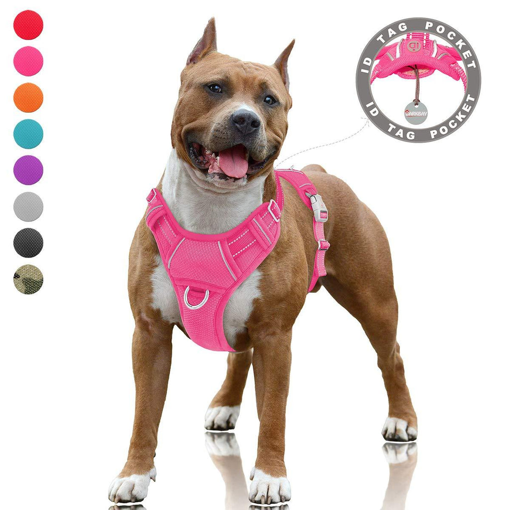 [Australia] - BARKBAY No Pull Dog Harness Large Step in Reflective Dog Harness with Front Clip and Easy Control Handle for Walking Training Running with ID tag Pocket Pink 