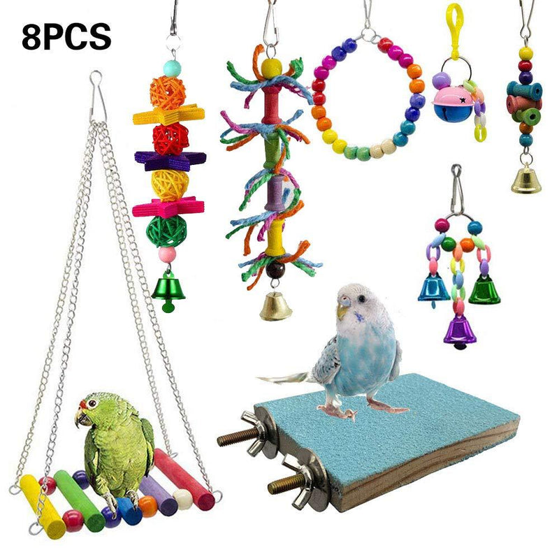 [Australia] - F FINEC 8pcs Parrot Hammock Bell Toys, Packs Bird Swing Chewing Toys for Parakeets Cockatiels, Macaws, Parrots, Love Birds, Finches 