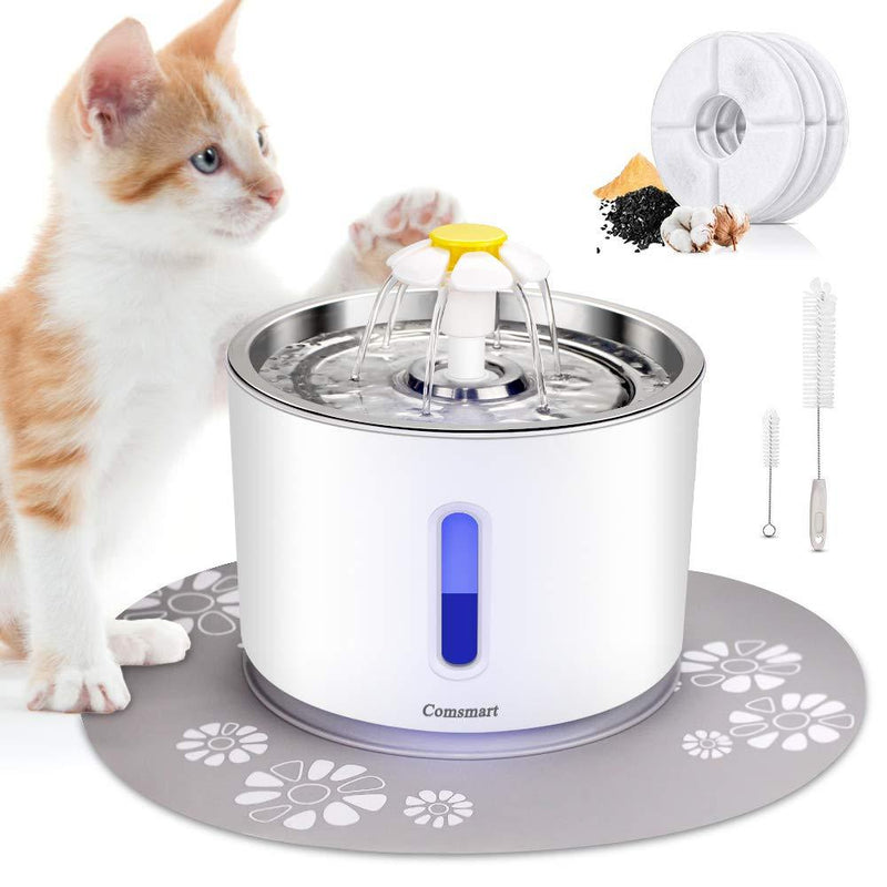 [Australia] - Comsmart Cat Water Fountain, 81oz/2.4L LED Pet Fountain Stainless Steel Automatic Drinking Water Dispenser for Cats, Dogs, Other Pets Grey 