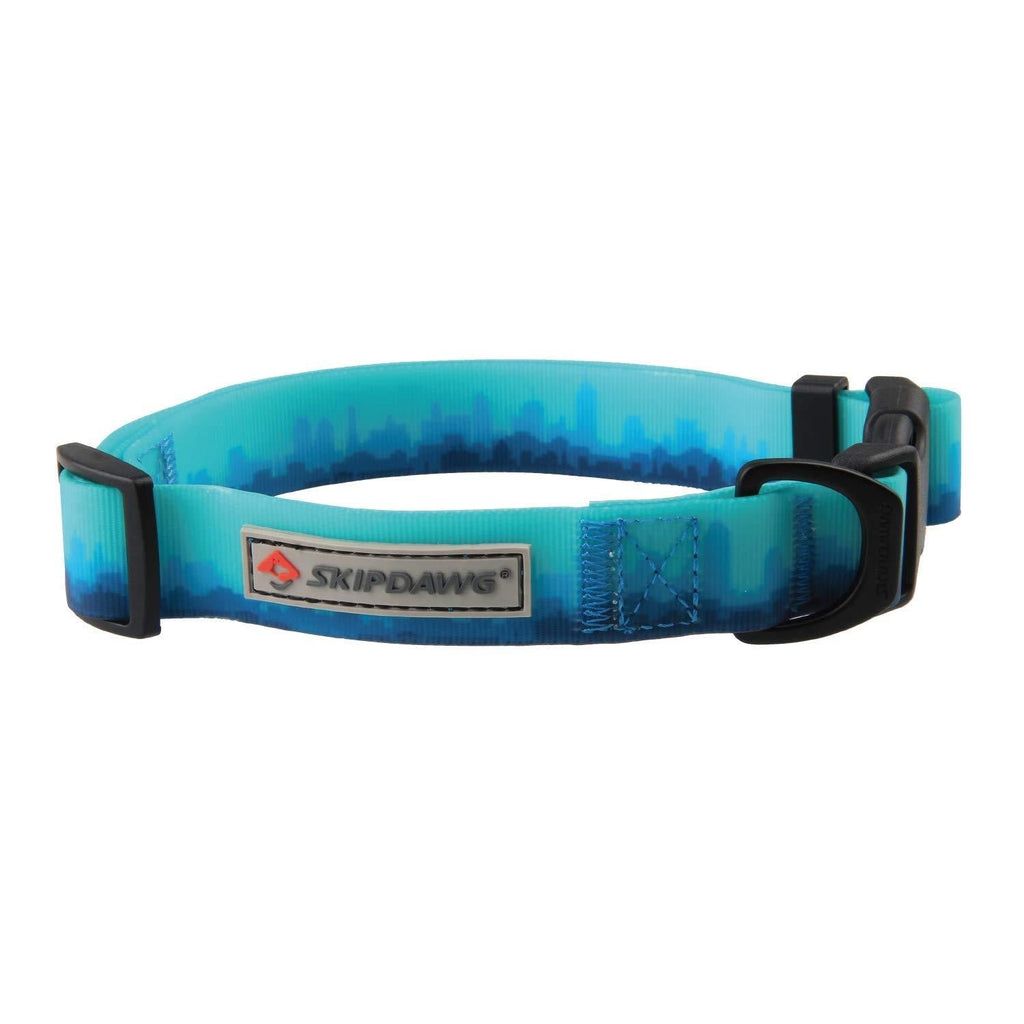 [Australia] - SKIPDAWG Waterproof Dog Collar Print| Heavy Duty PVC Dog Collar with Buckle| Easy to Clean| Adjustable Dog Collar for Puppy and Small,Medium and Large Size Dogs M, Neck 14"-20" Lake Blue 