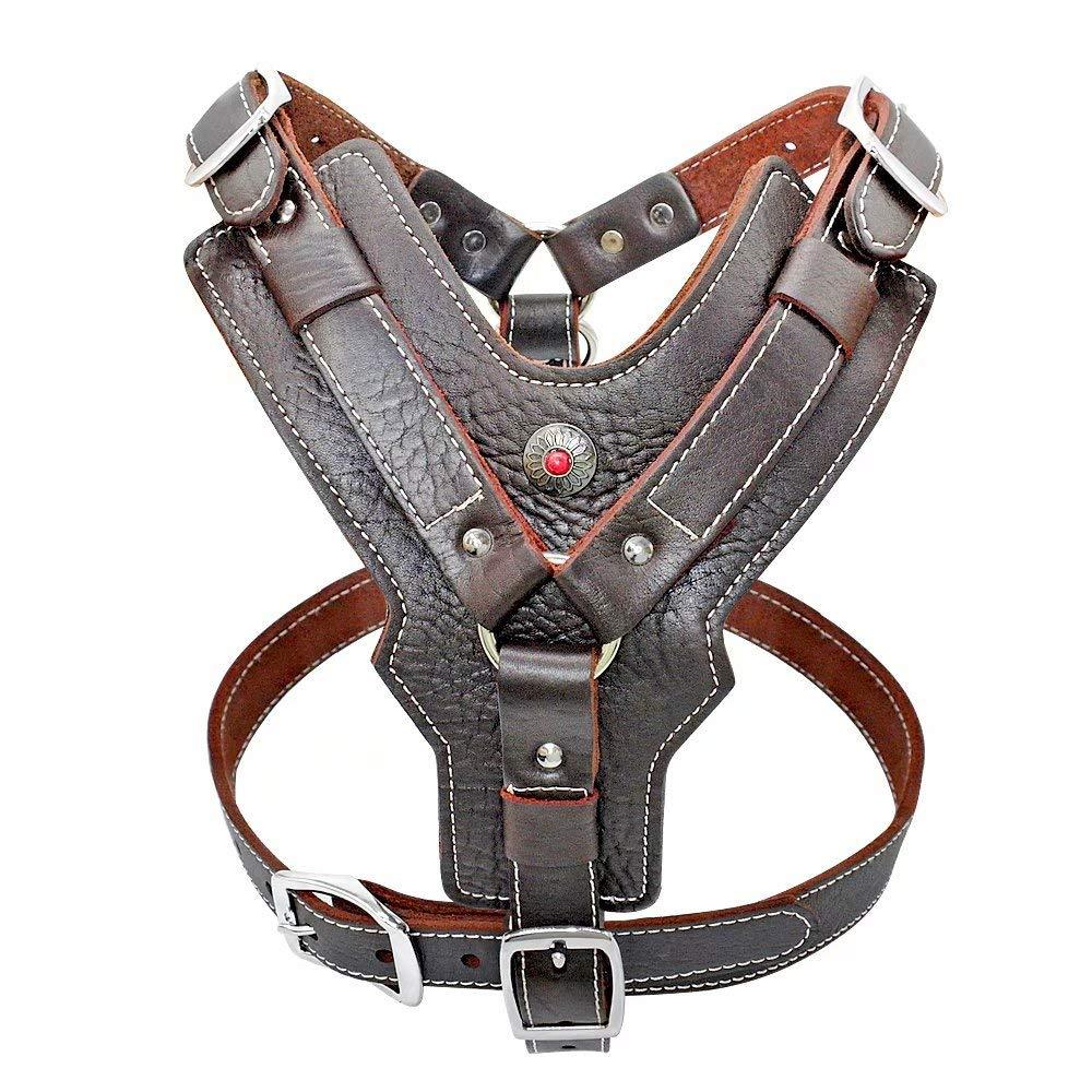 [Australia] - PET ARTIST Leather Large Dog Harness Heavy Duty Vest Thick Soft for Big Medium Breed Dogs Brown XL:Chest:33.5-44.0" 