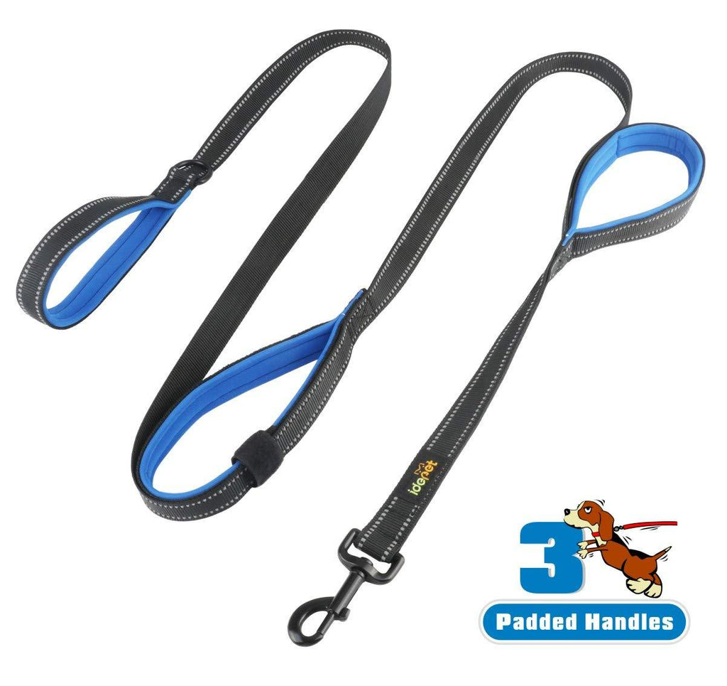 [Australia] - Idepet Dog Leash 3 Handles 6ft Traffic Padded - Pet Training Walking Lead Heavy Duty Reflective Leash for Large,Medium and Small Dogs Blue 