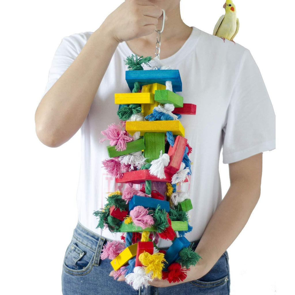 [Australia] - Delokey Bird Block Knots Tearing Toy -19.7 inch Multicolored Natural Wooden Parrot Chewing Toy Suggested for Macaws cokatoos,African Grey and a Variety of Amazon Parrots.(Large Size) 