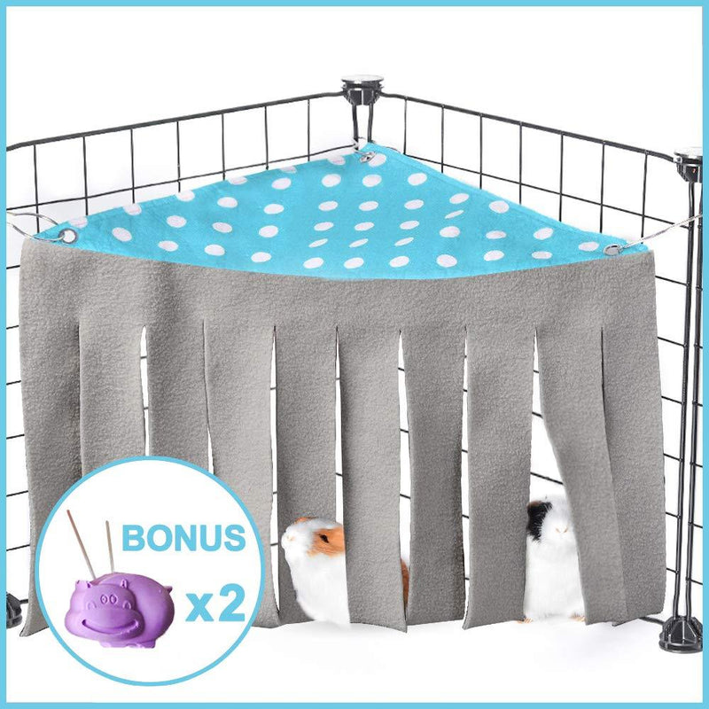 [Australia] - Snewvie Guinea Pig Hideout Hideaway, Corner Fleece Small Animal Hideout Hide Out for Guinea Pig Chinchilla Rabbit Bunny Rat Hedgehog Squirrel Ferret and Other Small Pet House Hut Nest Toy Cage Blue Dot 