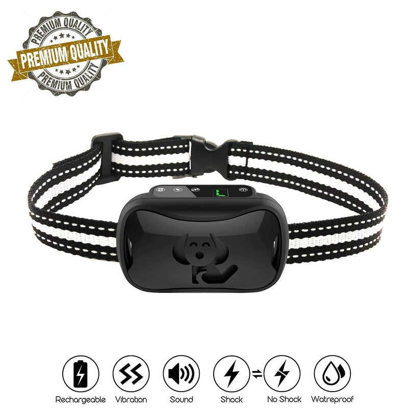 [Australia] - petamer Shock Collar Rechargeable Waterproof Dog E Collar with Beep Vibration Humane Safe Shock No Remote Auto Anti Bark Collar for Small Medium Large Dogs For 1 Dog Black 