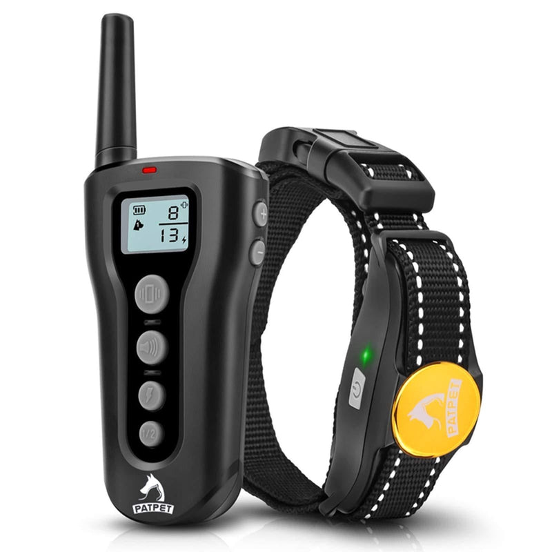 PATPET Dog Training Collar with Remote Rechargeable Waterproof Shock Collar for Dogs 3 Training Modes, Beep Vibration and Shock, Up to 1000Ft Remote Range Black - PawsPlanet Australia