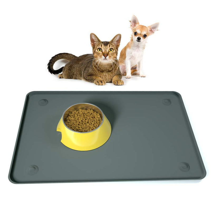 Dog Food Mat, Pet Feeding Mat with Strong Suction Cups - Silicone Waterproof Dog Mat (19x12 inches), Non-Slip Pet Bowl Mat for Protect Floor (Small, Grey) - PawsPlanet Australia