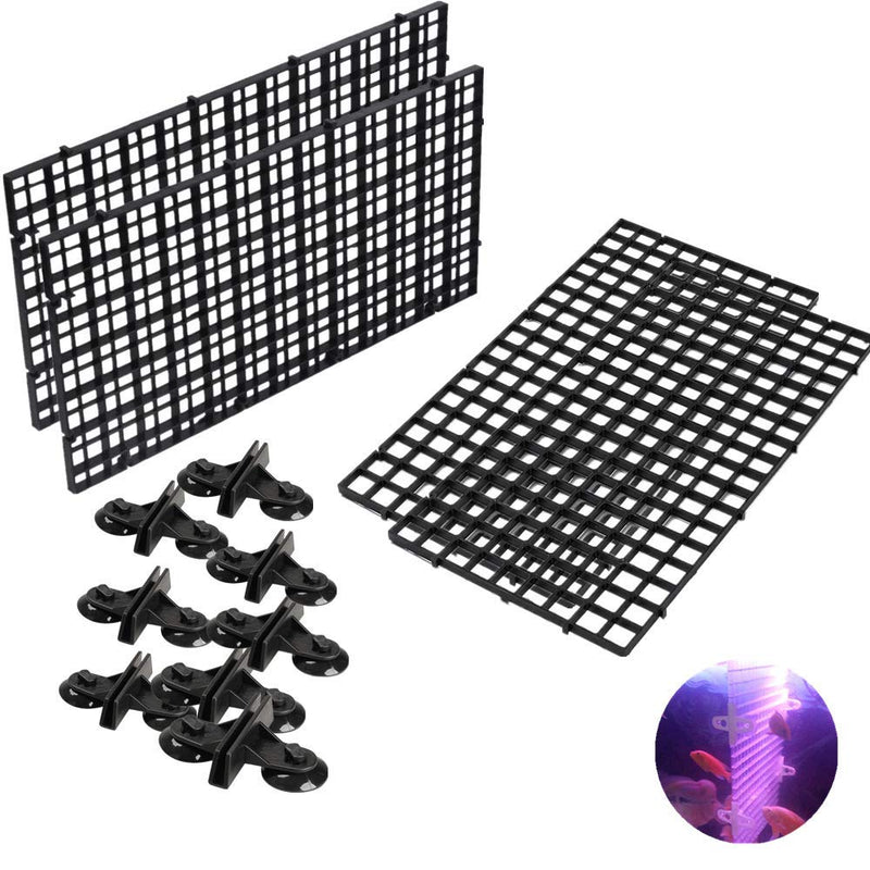 4 Pcs Aquarium Divider Tray Plastic Grid Aquarium Egg Crate Light Diffuser, Fish Tank Divider Filter Bottom Isolation with 8 Pcs Sucker Clip(Black) - PawsPlanet Australia