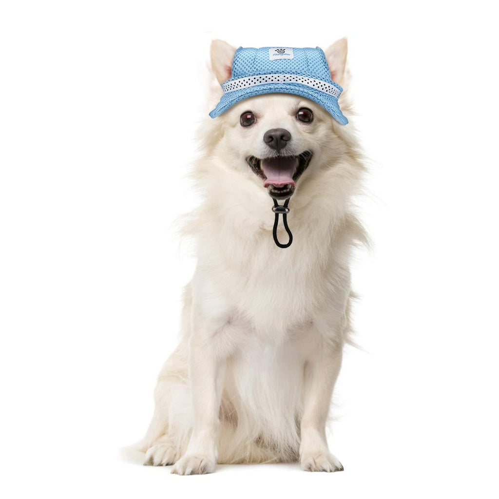 [Australia] - VavoPaw Round Brim Pet Cap, Dog Mesh Princess Hat Cat Visor Adjustable Puppy Porous Breathable Sun Bonnet Eye Protection Outdoor Cap with Ear Holes Small Blue 