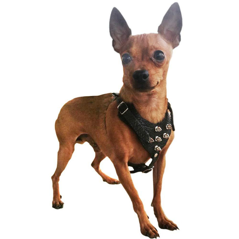 [Australia] - Black Genuine Leather Spiked Dog Harness for Small Dogs 13"-17.5" Chest 