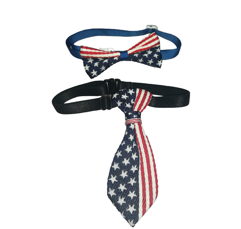 [Australia] - YCBDF 2Pcs A Pack Lovely Beautiful Festival Dog & Cat Gift USA American Flag Pet Dog & Cat Bow Tie and Necktie Collar 