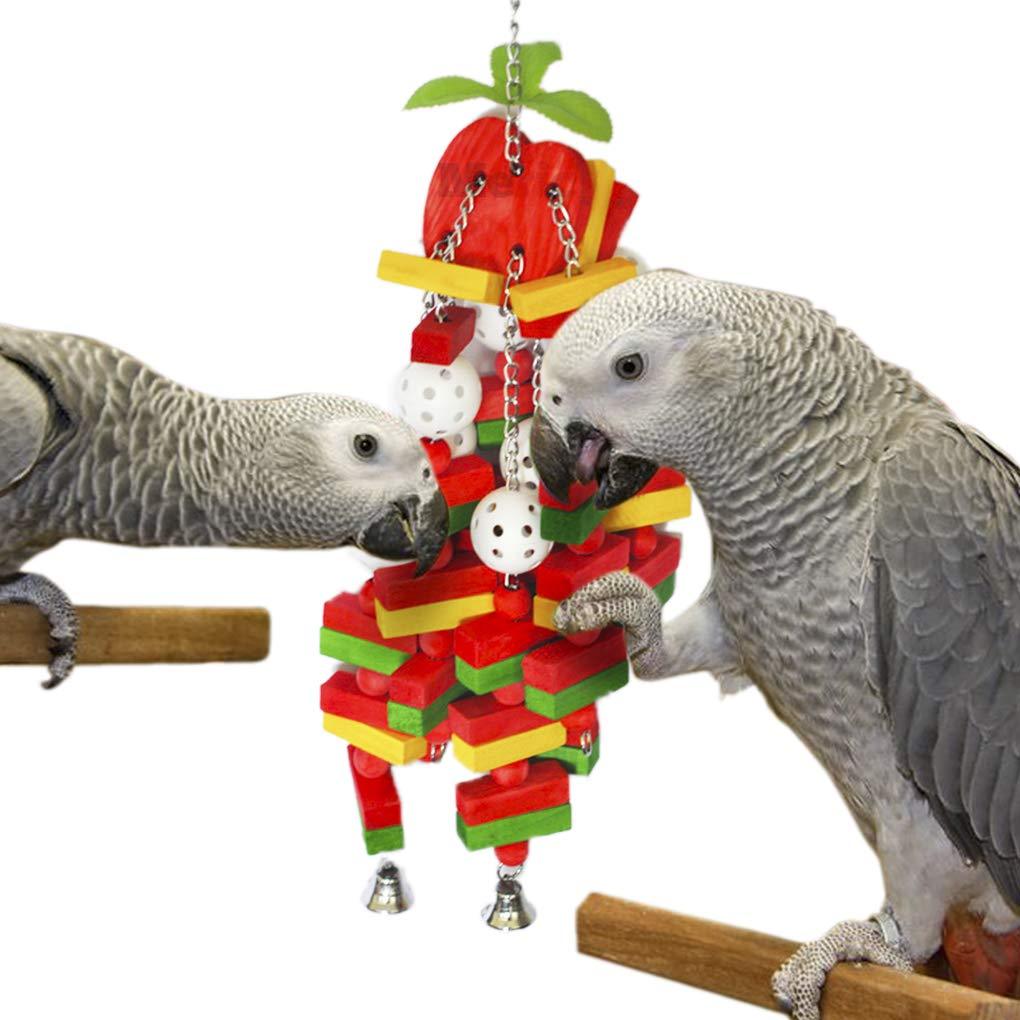 [Australia] - Meric Parrot Cage Hanging Blocks Toy, Nibbling Keeps Beaks Trimmed, Preening Keeps Feathers Clean, Bells Produce Soft Jingling Sounds, Multicolored Wooden Blocks Attract Attention 