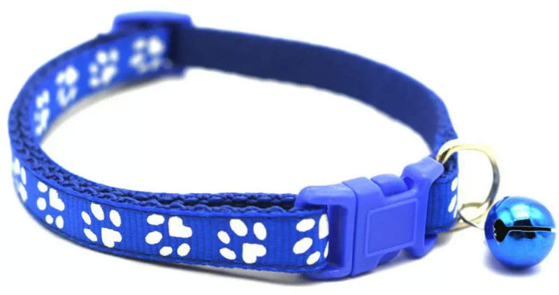 [Australia] - Paw Print Pet Collar for Cats and Dogs Adjustable Nylon Bell Blue Pink Green or Purple Colors 