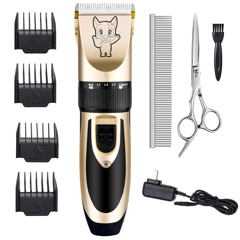 Dog Grooming Kit Clippers, Low Noise, Electric Quiet, Rechargeable, Cordless, Pet Hair Thick Coats Clippers Trimmers Set, Suitable for Dogs, Cats, and Other Pets Gold - PawsPlanet Australia