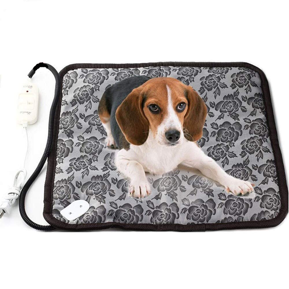 [Australia] - zswell Pet Electric Heating Pad for Dogs and Cats Waterproof Adjustable Anti-bite Steel Cord Dog Warm Bed Mat Heated Suitable for Pets Beds Pets Blankets and Kennel 17.7"x17.7" Flower Color 