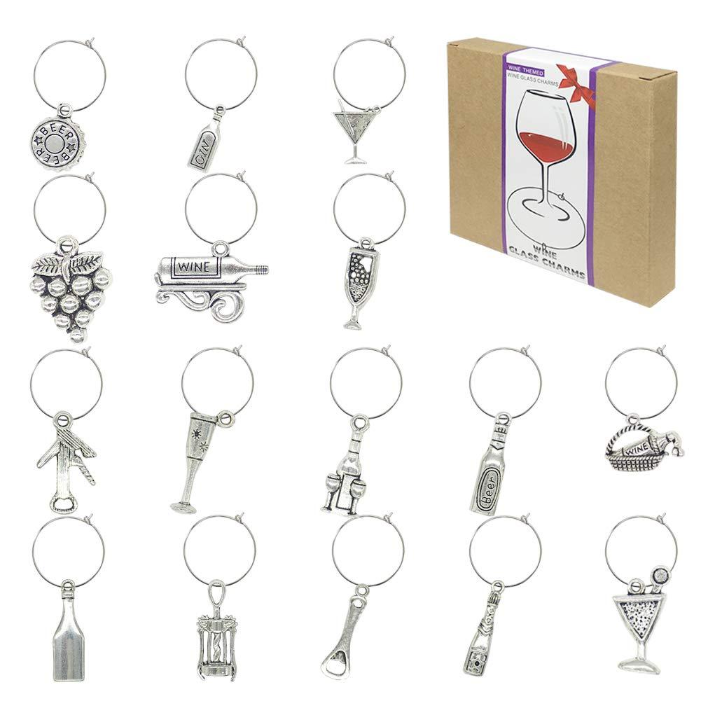 16 Pieces Wine Glass Charms Markers Tags Identification,Wine Charms for Stem Glasses,Wine Bachelorette Tasting Party Favors Decorations - PawsPlanet Australia