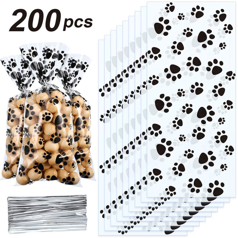 Blulu Pet Paw Print Cone Cellophane Bags Heat Sealable Treat Candy Bags Dog Gift Bags Cat Treat Bags with 200 Pieces Silver Twist Ties for Pet Treat Party Favor (200 Pieces) - PawsPlanet Australia