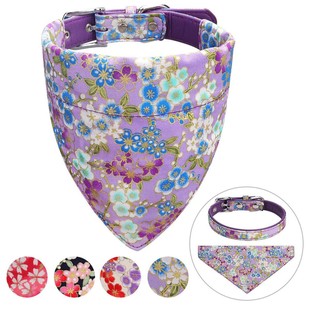 [Australia] - Vaburs Dog Collar and Dog Bandana, Pet Collar Fancy Dog Collar with Bandana for Small Medium and Large Dogs Adjustable L Purple 