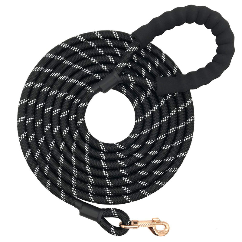 [Australia] - Shorven Nylon Strong Dog Rope Lead Reflective Training Dog Leash with Soft Handle 5-20 FT Long (Dia:0.5" 15FT) Black 