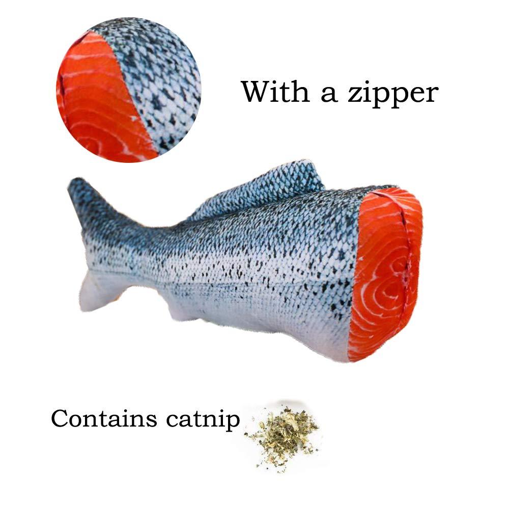 [Australia] - pepoot Catnip Toys Kitten Toys Cat Toy Fish Plush Fishes Dolls Interactive Pets Pillow Chew Toys for Cats Pet Supplies for Kitty Half of Salmon - 11.8" 